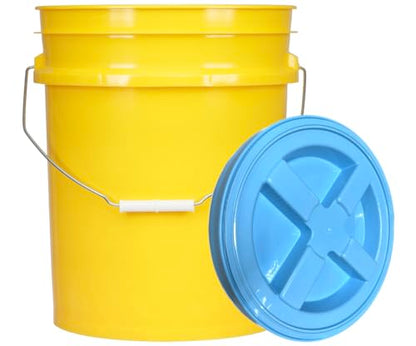5 Gallon Food Grade Plastic Bucket with Air Tight Screw on Lid Made in USA Container (Yellow Bucket with Aqua Lid) - color: Yellow Bucket With Aqua Lid