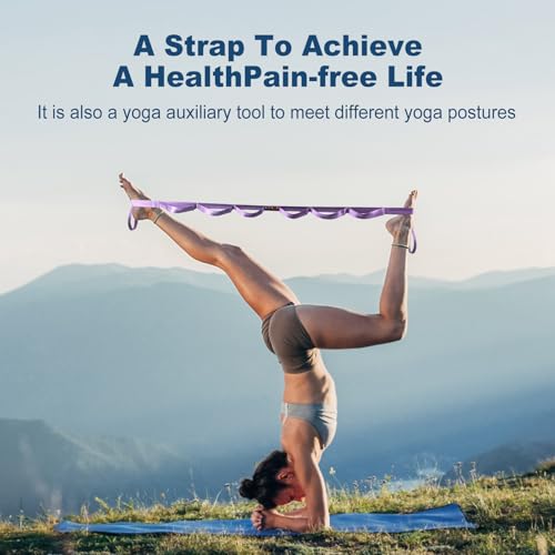 Durable Non-Elastic Stretch Strap for Physical Therapy and Yoga, 10 Loops Stretching Band for Pilates, Flexibility, Exercise - Ideal for Men & Women - color: ‎Purple