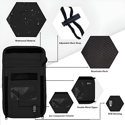 Travel Neck Wallet with RFID Blocking – Passport Holder Organizer Neck Pouch – Portable Easy to Conceal Travel Pouch (PVC Black) - color: PVC Black