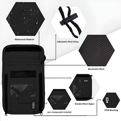 Travel Neck Wallet with RFID Blocking – Passport Holder Organizer Neck Pouch – Portable Easy to Conceal Travel Pouch (PVC Black) - color: PVC Black