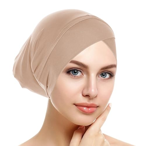 3Pcs Hijab Underscarf Hat Muslim Inner Hijab Cap Hijab Bonnet Muslim Undercap Hat Turbans Islamic Jersey Tube Cap, Black+khaki+beige