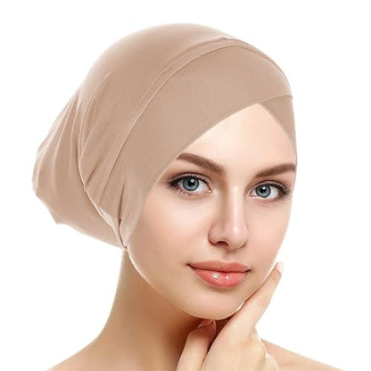 3Pcs Hijab Underscarf Hat Muslim Inner Hijab Cap Hijab Bonnet Muslim Undercap Hat Turbans Islamic Jersey Tube Cap, Black+khaki+beige