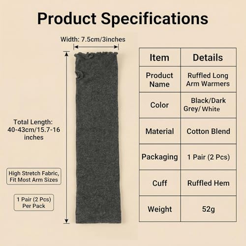 UPSTORE Lotus Leaf Edge Style Fingerless Elastic Stretch Arm Winter Warmer Long Arm Sleeve for Ladies Women Girl