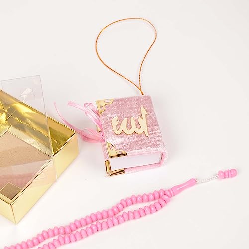 BABY SHOWER CHOCOLATE Set of 10 Islam Quran Tasbeeh Islamic Set | Holy Quran Prayer Beads Gift Box Favor (Pink) - color: Pink