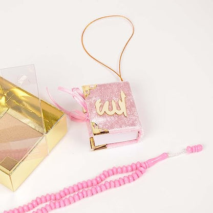BABY SHOWER CHOCOLATE Set of 10 Islam Quran Tasbeeh Islamic Set | Holy Quran Prayer Beads Gift Box Favor (Pink) - color: Pink