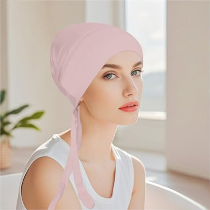 5Pcs Islamic Muslim Under Hijab Cap Inner UnderScarf for women Inner Under Scarf Hat Hijab Cap with Tie Back Closure - color: White\khaki\snowdrop\pink\beige