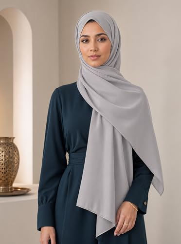 Women’s Chiffon Hijab Scarf - Heavyweight Solid Color Shawl & Wrap, Soft Breathable Headwrap for All Seasons - color: Mcgjxfs2604-grey