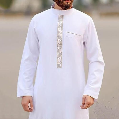 Thobe for Men Muslim Islamic Robe Kaftan Arabic Long Sleeve Jubba Dubai Style Cotton Dress with Pockets A2 - size: Large