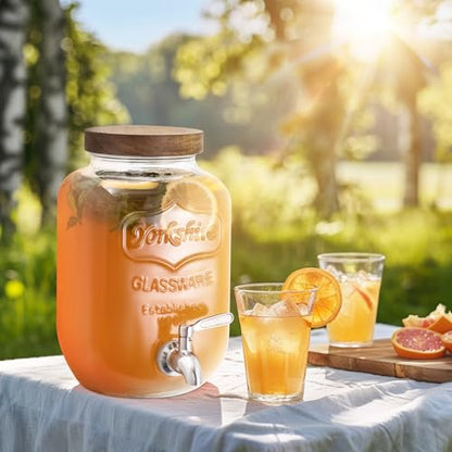 Mustry Glass Drink Dispenser for Parties, 1 Gallon Beverage Dispenser with Spigot Solid Stainless Steel, Used as Lemonade Dispenser Sun Tea Jar Kombucha Jar, Set of 2 - size: Double
