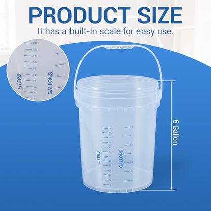 Didaey 2 Pack Clear 5 Gallon Bucket with Handle, Graduated Measuring Mixing Bucket Pail HDPE BPA-Free Storage Container Leakproof for Stirring Mixing Liquids