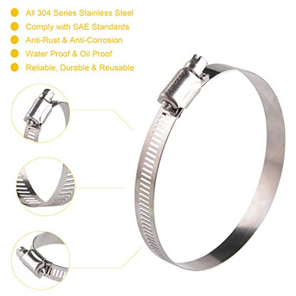 Winlong 3.5'' Stainless Steel Hose Clamps, 8PK SAE 56 Worm Gear Drive Hose Clamps Clamping Range 3 to 4 Inch (76-102mm) for Automotive Plumbing, 3 1/2'', 3 3/4'', 3 1/4'' Clamps - size: SAE#56 (3" ~ 4") 8PK