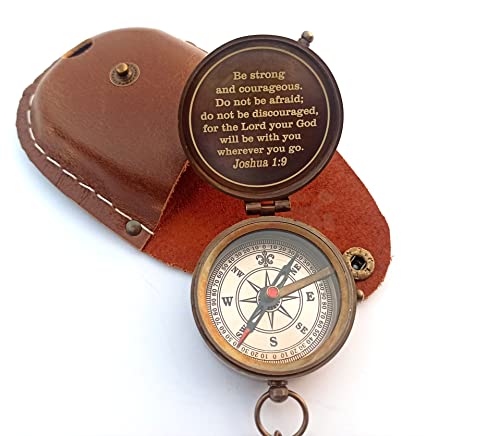 Be Strong and Courageous Engraved Compass, Confirmation Gift Compass, Baptism Gifts Joshua 1:9 - GOD Compass Religious Gifts Compa Antique Bron e
