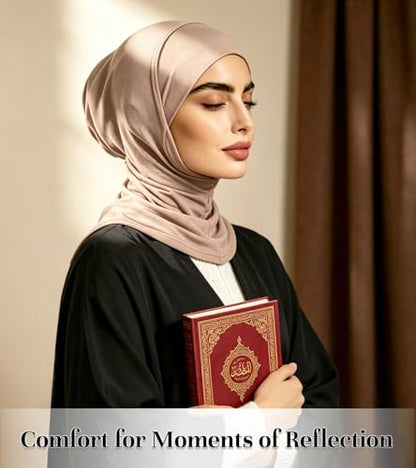 3 Pcs Modal Hijab Cap for Women, Muslim Inner Undercap Bonnet, Stretchy Turban Underscarf with Full Coverage for Daily Wear - color: Black + Light Grey + Light Khaki