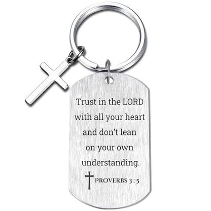 Inspirational Scripture Keychain with Cross - Bible Verse Matte Key Chain Religious Gift for Christian - style: Proverbs 3:5