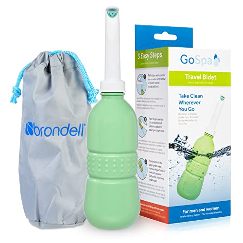 Brondell GoSpa Travel Bidet GS-70 – Portable Peri Bottle for Postpartum & Perineal Care, 400ml Handheld Bidet with Angled Nozzle, Collapsible Design, Nozzle Storage & Travel Bag, Mint - color: Mint