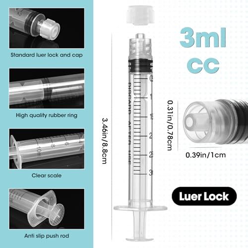 3ml Luer Lock Syringe with Cap and Soft Plastic Tube, Individually Wrapped 10 Pack, Suitable for Pet Liquids Feeding - size: 3ml - 2.0mm Tube