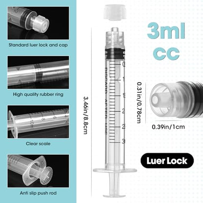 3ml Luer Lock Syringe with Cap and Soft Plastic Tube, Individually Wrapped 10 Pack, Suitable for Pet Liquids Feeding - size: 3ml - 2.0mm Tube