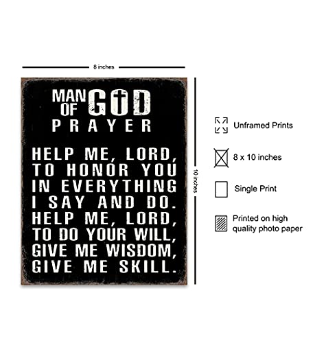 Religious Wall Art & Decor for Men - Christian Catholic Gifts for Men, Husband, Him - Inspirational Spiritual Motivational Poster Picture Print Sign - Man of God Prayer - Office, Man Cave, Church - size: 8"L x 10"W, style: Unframed