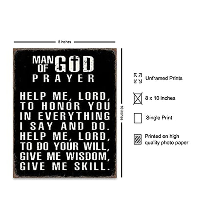 Religious Wall Art & Decor for Men - Christian Catholic Gifts for Men, Husband, Him - Inspirational Spiritual Motivational Poster Picture Print Sign - Man of God Prayer - Office, Man Cave, Church - size: 8"L x 10"W, style: Unframed