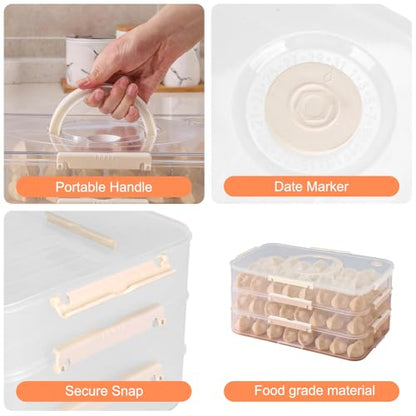 Plastic Cookie Storage Containers Airtight,3-Layer Food Storage Containers with Lid&Handle,Stackable Thicken Cookie Carrier for Transport Dumpling Storage Box,White