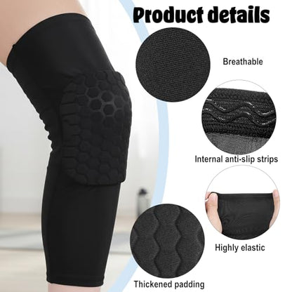 Vin Beauty Basketball Knee Pads, 2 Pcs Honeycomb Anti Collision Leg Compression Sleeves, Sports Sleeves Knee Pads for Basketball, Volleyball, Wrestling, Football, Soccer, Skating
