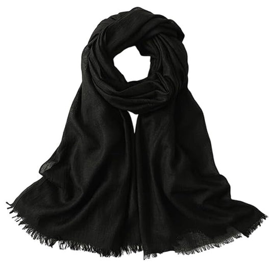 Womens Soft-Cotton-Linen Lightweight-Scarfs Fashion Gauze Shawl Wrap 75*39 - color: Black