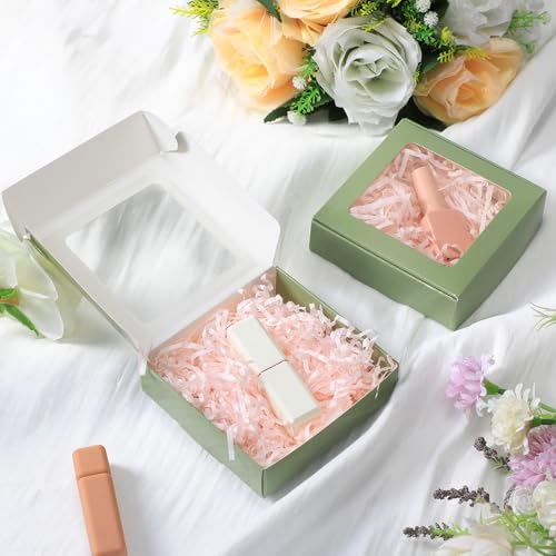 Zonon 30 Pcs Kraft Paper Boxes with Window 4.13 x 4.13 x 1.18 Inch Candy Packaging, Small Gift Boxes, Soap holder, Mini Treat Packaging for Bakery Chocolate Jewelry Display (Sage Green) - color: Sage Green