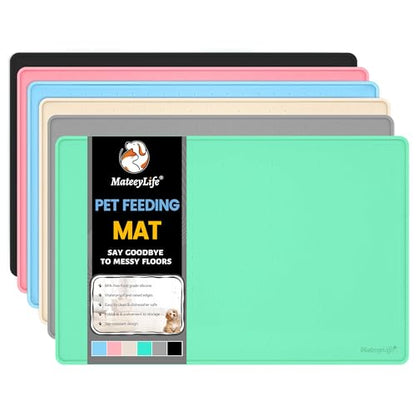 MateeyLife Dog & Cat Food Mat - Waterproof, Nonslip Dog Bowl Mats with Raised Edges, Silicone Matt Tray for Messy Drinkers, 22"x14", MintGreen - color: Green, size: 22''×14''