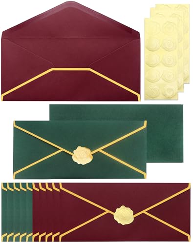 Business Envelopes with Gold Border 30 Pack #10 Envelopes Made of 150gsm Paper, Standard Envelopes with Gold Stickers for Office, Checks, Letter Mailing,9.45 x 4.13 Inch(Christmas Green Red) - color: Green Red