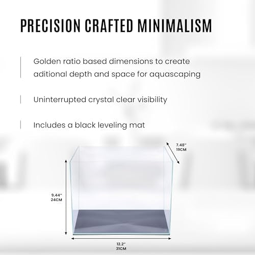 Ultum Nature Systems Ultra Clear Rimless Aquarium - Low Iron Glass Fish Tank with 45° Mitered Edges, 5mm-12mm Thick, Leveling Mat Included (3T, Tall, 3.4 Gallon) - size: [3T] - 3.7 Gal - 12.2 x 7.48 x 9.44 in
