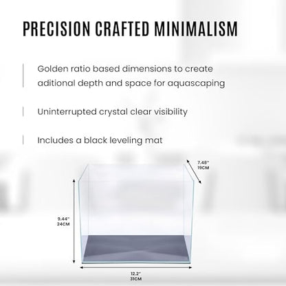 Ultum Nature Systems Ultra Clear Rimless Aquarium - Low Iron Glass Fish Tank with 45° Mitered Edges, 5mm-12mm Thick, Leveling Mat Included (3T, Tall, 3.4 Gallon) - size: [3T] - 3.7 Gal - 12.2 x 7.48 x 9.44 in