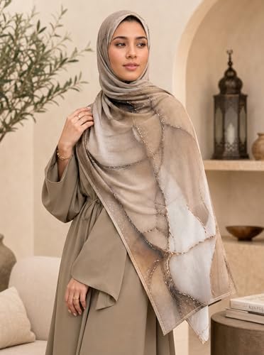 Printed Jersey Cotton Scarf for Women, Stretch Soft Hijab, Lightweight Breathable Head Wrap for All Seasons - color: Mctlp2538-h Pattern