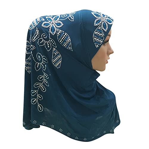 RARITYUS Women Bling Rhinestone Pearl Instant Scarf Muslim Hijab Fashion Shawl Head Wrap Turban Cap with Flower Accent - color: Z Color 10