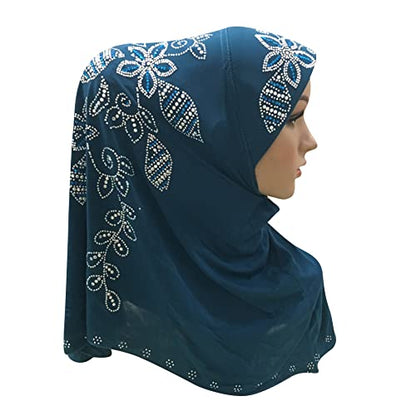 RARITYUS Women Bling Rhinestone Pearl Instant Scarf Muslim Hijab Fashion Shawl Head Wrap Turban Cap with Flower Accent - color: Z Color 10
