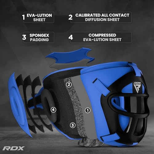 RDX Boxing Headgear MMA Muay Thai, Removable Face Grill, Head Gear for Sparring Grappling Martial Arts Kickboxing Taekwondo Karate BJJ Training - color: Blue, size: Medium