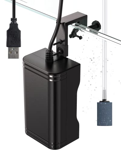 Pawfly 15 GPH Aquarium USB Air Pump Mini Quiet Oxygen Aerator Pump with Bracket Airline Tubing Air Stone Control Valve and Check Valve Accessories for 3-20 Gallon Nano Fish Tanks and Buckets - size: 15 GPH (USB Pump)
