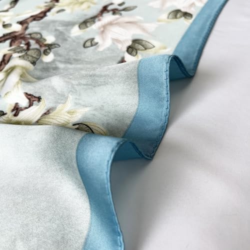 FONYVE Silk Feeling Scarf Medium Square Satin Head Scarf for Women 27.5 × 27.5 inches - color: 03 Green Floral