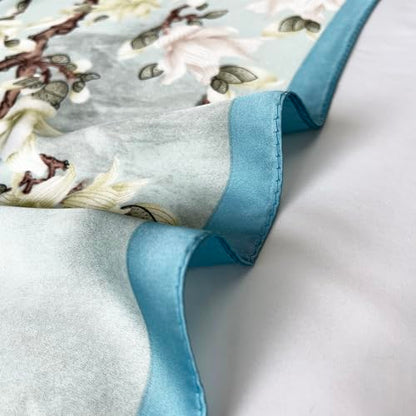 FONYVE Silk Feeling Scarf Medium Square Satin Head Scarf for Women 27.5 × 27.5 inches - color: 03 Green Floral