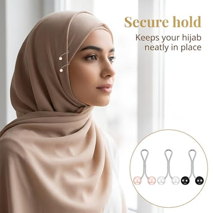 JJUNW 24 Pcs Hijab Clips For Women, Hijab Pins Scarf Clip Pearl Scarf Clips 3 Colors Headscarf Pearl Brooch Pin, Shawl Scarfs Safety Pins Wedding Dress Accessories