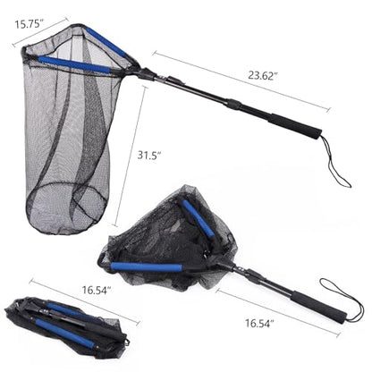 RESTCLOUD Fishing Landing Net with Telescoping Pole Handle, Fishing net Freshwater for Kids Men Women, Extend to 40-63 Inches - style: O: Aluminum Handle With Deep Net and Small Mesh, 35.4" Full