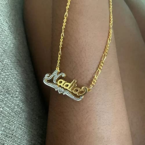Custom Name Necklace Double Plated Name Necklace Personalized Name Plate Necklaces Name Necklaces for Women 18k Gold Plated Nameplate Pendant - color: Style 1557