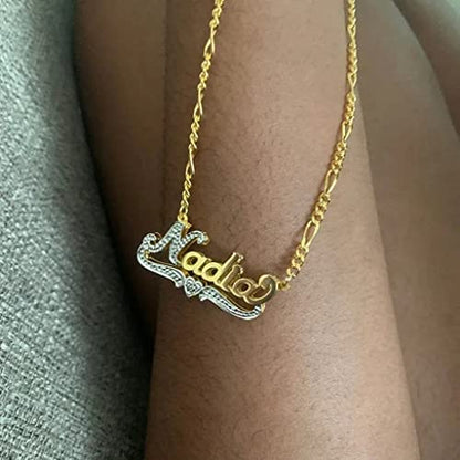 Custom Name Necklace Double Plated Name Necklace Personalized Name Plate Necklaces Name Necklaces for Women 18k Gold Plated Nameplate Pendant - color: Style 1557