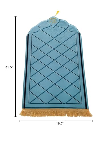 Simple Solid Muslim Prayer Rug Velvet Embossed Turkish Prayer Carpet Portable Islam Prayer Mat for Kids Islamic Janamaz Great Ramadan Eid Gift Elegant Sajadah with Tassel Salat Rug 50x80cm - color: Blue
