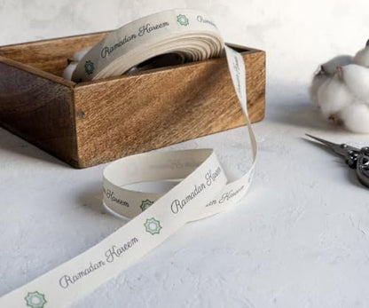 Ramadan Kareem Ribbon - 5/8” (15 mm), 10 Yards (9 m) Cotton Tape for Islamic Gifts, Ramadan Table Decor, Eid Favor Packaging, Iftar Gifts