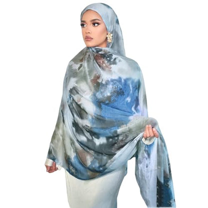 RARITYUS Silky Satin Hijab Scarf for Women Watercolor Floral Printed Muslim Hijab Head Wrap Fashion Long Scarves Shawls at Amazon Women’s Clothing store