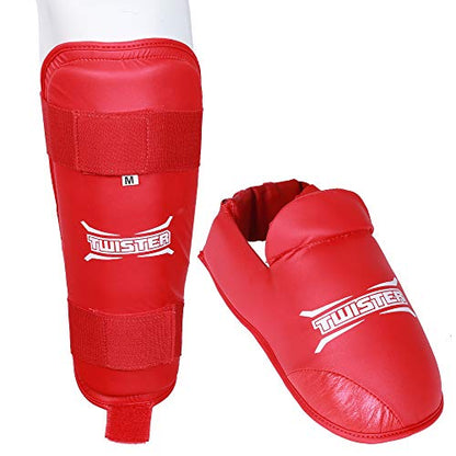 Twister Muay Thai, Boxing, Kickboxing,Karate, Taekwondo, MMA Shin & Instep Padded Guards, Shin in Steps, Shin Guards - color: RED, size: X-Small