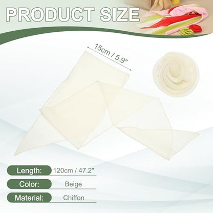 Chiffon Scarf for Women, Long Skinny Chiffon Neckerchief with Detachable Rose Flower Light Soft for Hair Ribbon - color: Beige