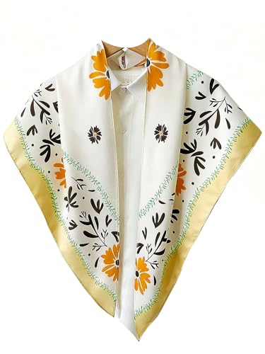 Triangle Shawls Scarf Head Hair Neck For Women Scarves Fashion Silk Feeling Lady Lightweight 51 * 23.6inch - color: K16-white Background With Large（51*23.6inch）