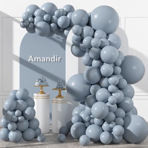 Amandir 153pcs Dusty Blue Balloons Arch Garland Kit Different Sizes 18 12 10 5 Inch Haze Pale Blue Latex Matte Balloon for Birthday Shower Gender Reveal Wedding Engagements Party Decorations - color: Dusty Blue