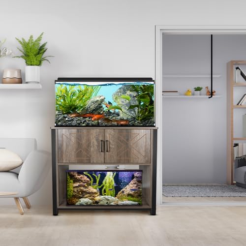 Beuruku 40 Gallon Aquarium Stand with Cabinet & Power Outlets, Heavy Duty Metal Stand for 40-50 Gallon Breeder & Turtle Tanks, Double Terrarium Stand, 660LBS Capacity, Grey - color: Grey, size: 40-50 Gallon